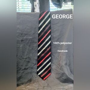 George Men's Tie Red Gray Black White Stripes EUC
